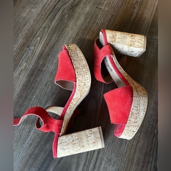 Free People Womens Cork Platform Sandals Shoes Red - Picture 6 of 13